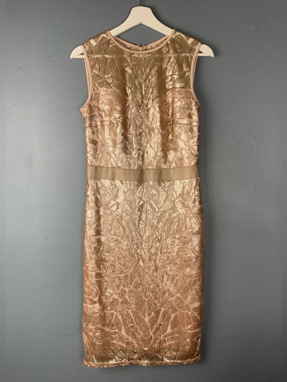 TADASHI SHOJI Women's Size Medium Gold Sequin Sheath Cocktail Dress